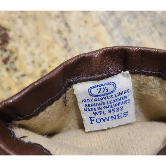 Vintage Size 7.5 M Brown Leather Lined 9.5" Gloves Fownes Diamond Stitching - Picture 6 of 12